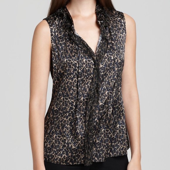 Elie Tahari Brenna Sleeveless Leopard Print Silk Blouse - Picture 1 of 13